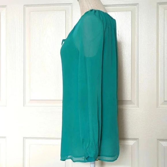 Tory Burch Silk Tie Neck Blouse in Teal - Picture 3 of 7